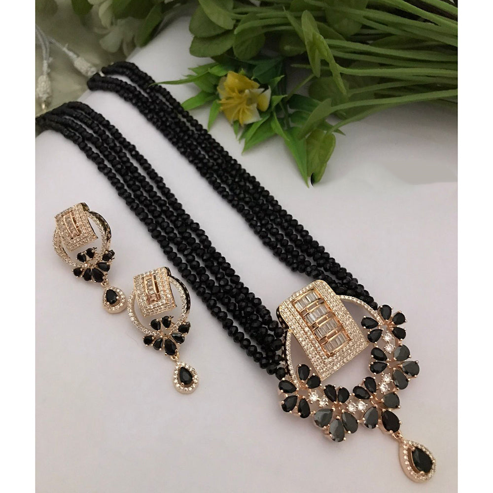 FS Collection Luxe American Diamond And Pearl Partywear Long Necklace Set