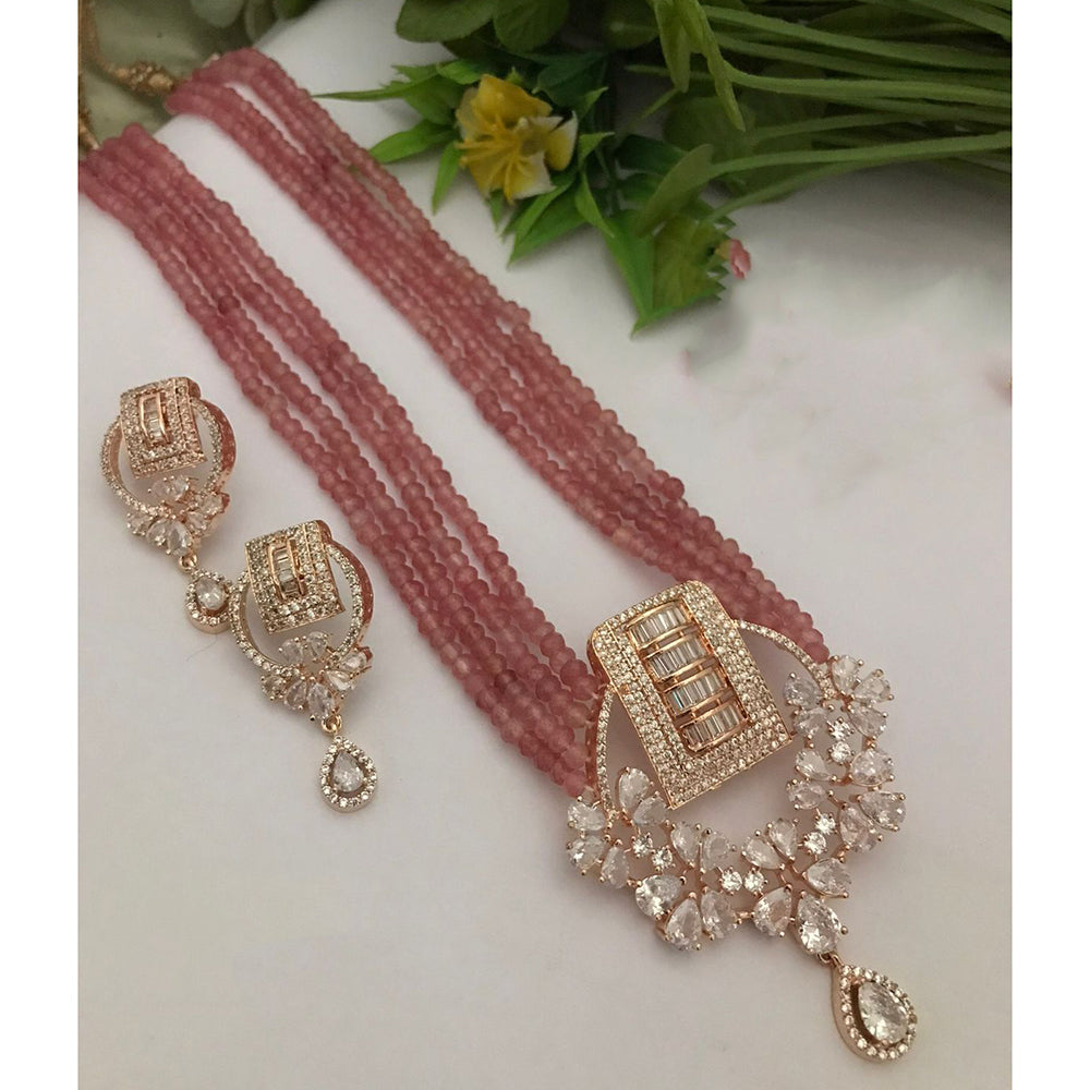 FS Collection Luxe American Diamond And Pearl Partywear Long Necklace Set