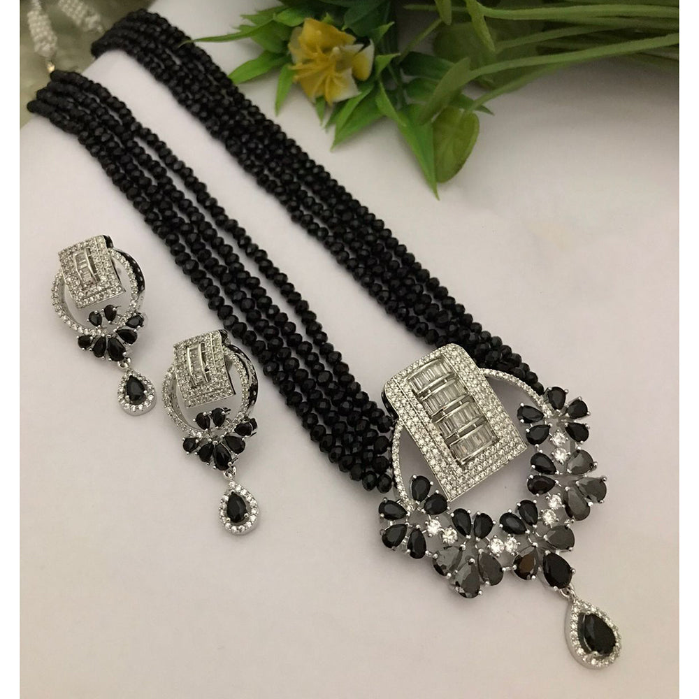 FS Collection Luxe American Diamond And Pearl Partywear Long Necklace Set