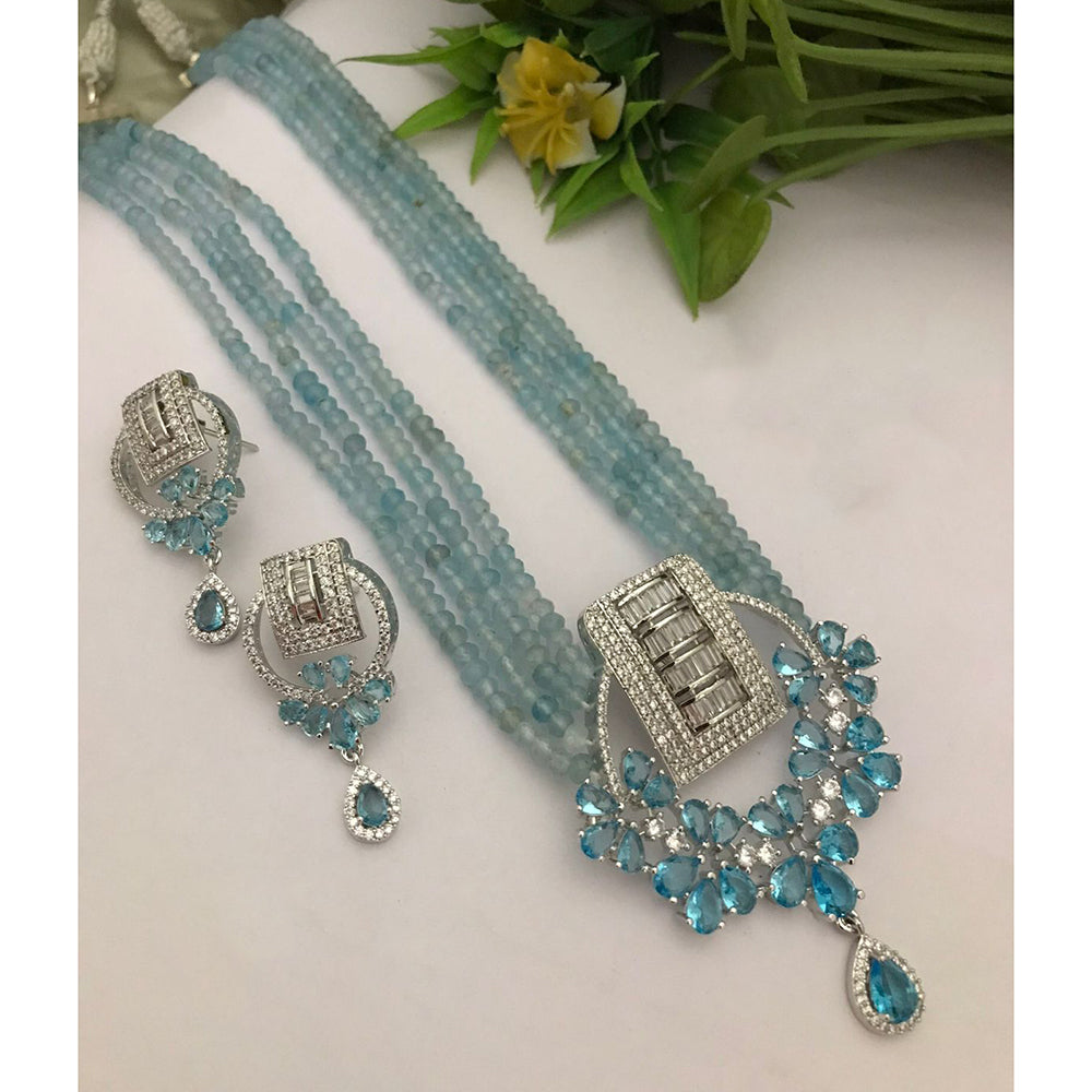 FS Collection Luxe American Diamond And Pearl Partywear Long Necklace Set