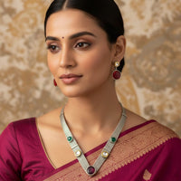 FS Collection Elegant 2-Tone Plated Pota Stone Necklace Set