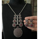 FS Collection Oxidised Royal Pota Stone Statement Necklace Set