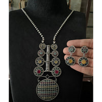 FS Collection Oxidised Royal Pota Stone Statement Necklace Set