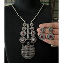 FS Collection Oxidised Royal Pota Stone Statement Necklace Set
