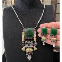 FS Collection Elegant 2-Tone Plated Pota Stone And Pearl Necklace Set