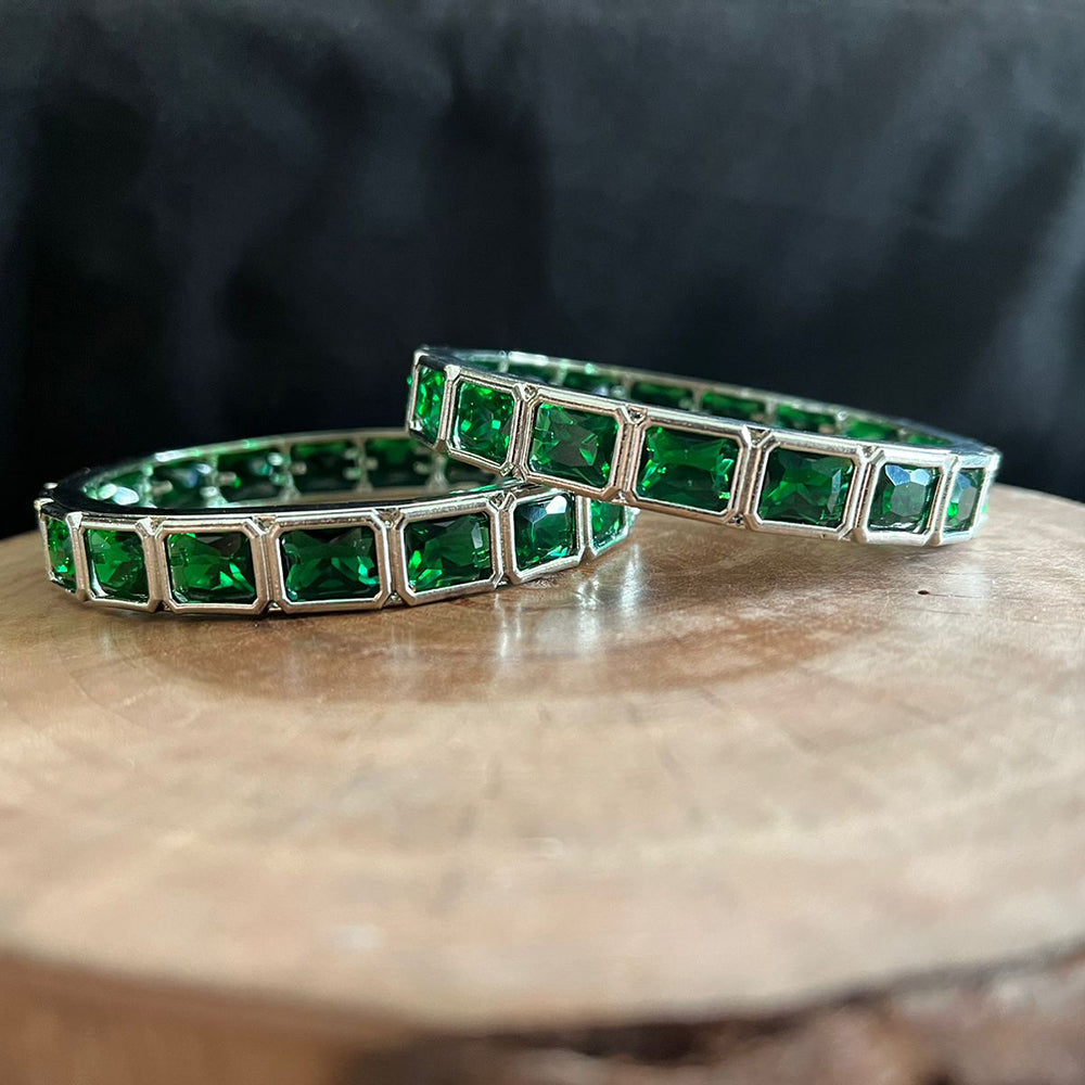 FS Collection Heritage Style Oxidised Pota Stone Bangles Set