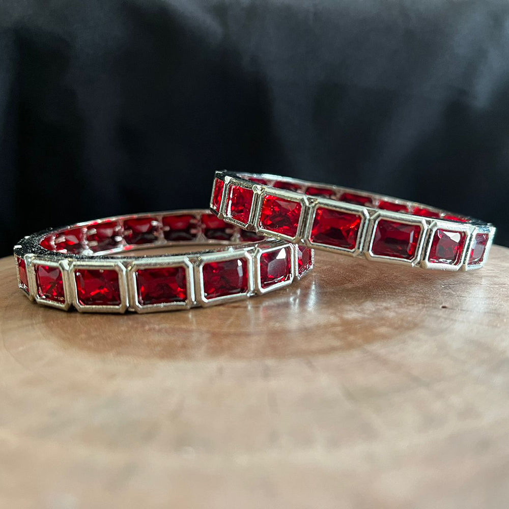 FS Collection Heritage Style Oxidised Pota Stone Bangles Set