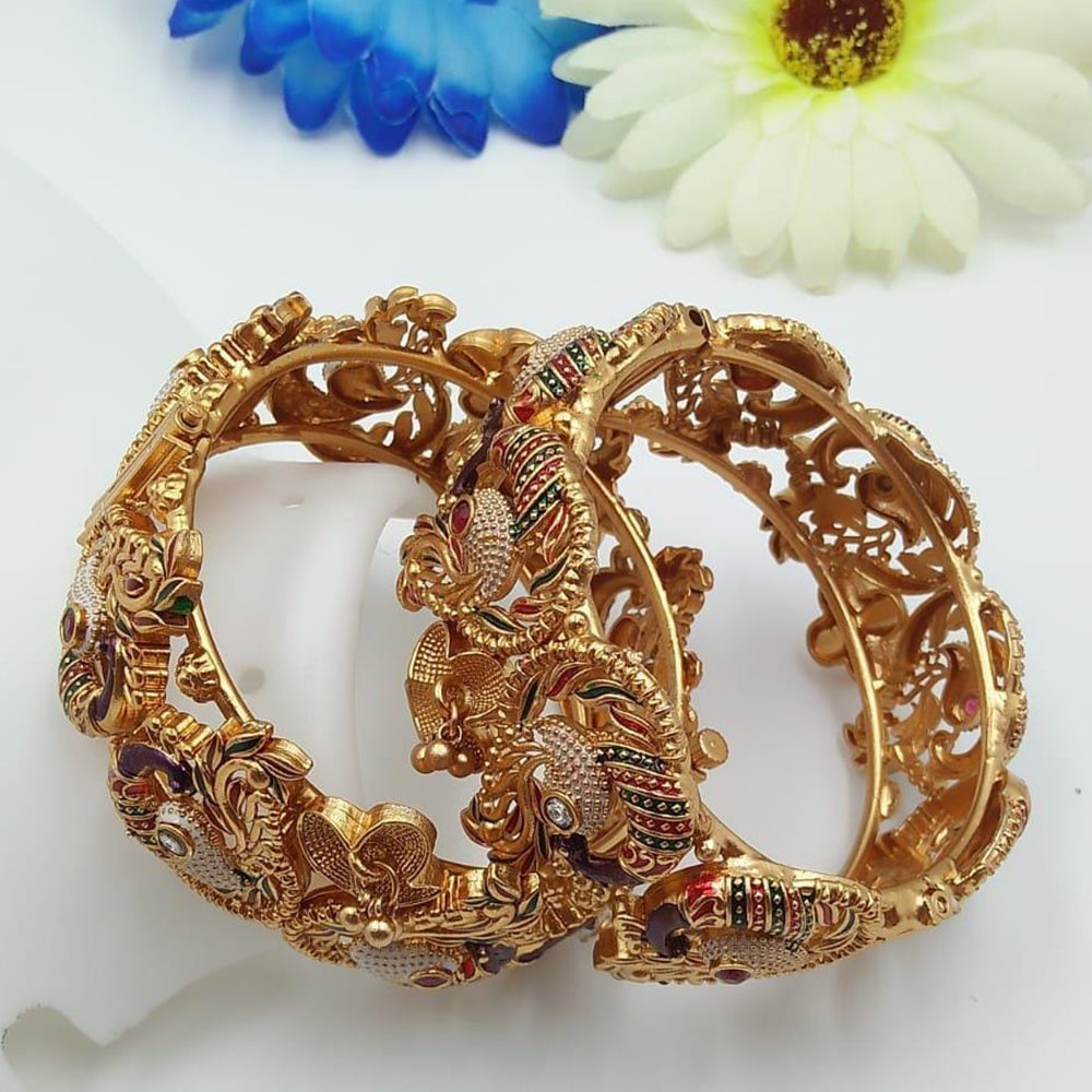 FS Collection Heritage Style Oxidised Pota Stone And Meenakari Bangles Set