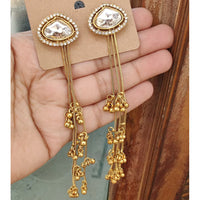 FS Collection Designer Kashmiri Kundan Stone And Pearl Long Dangler Earrings