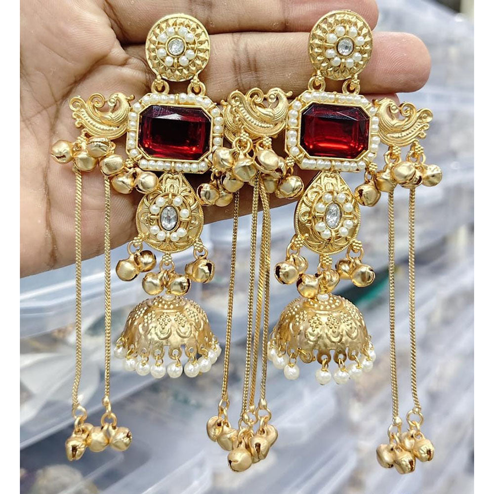 FS Collection Designer Kashmiri Pota Stone And Ghungharoo Long Dangler Earrings