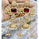 FS Collection Designer Kashmiri Pota Stone And Ghungharoo Long Dangler Earrings