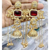 FS Collection Designer Kashmiri Pota Stone And Ghungharoo Long Dangler Earrings