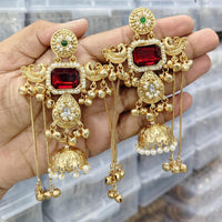 FS Collection Designer Kashmiri Pota Stone And Ghungharoo Long Dangler Earrings
