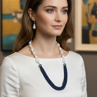 FS Collection Classic Austrian Stone And Pearl Ethnic Long Necklace Set