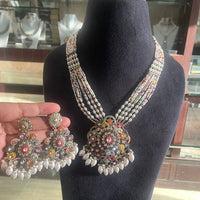 FS Collection Glamorous Austrian Stone Pearl And Beads Statement Necklace Set 