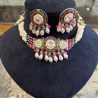 FS Collection Pota Stone Pearl And Beads Designer Choker Necklace Set