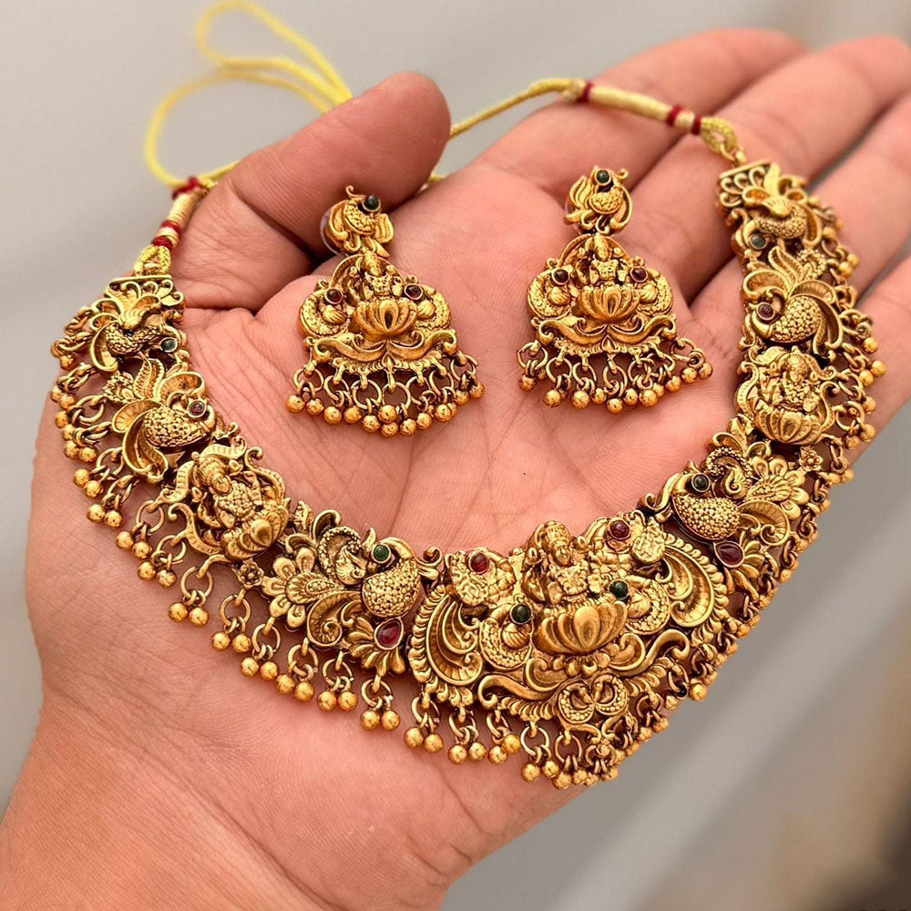 FS Collection Pota Stone And Pearl Temple Designer Necklace Set