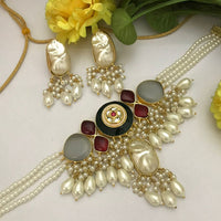 FS Collection Pota Stone And Mother Of Pearl Designer Choker Necklace Set
