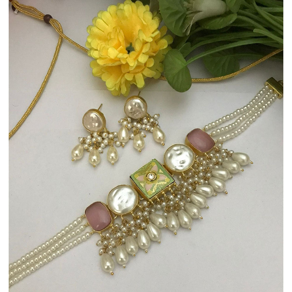FS Collection Pota Stone And Mother Of Pearl Designer Choker Necklace Set
