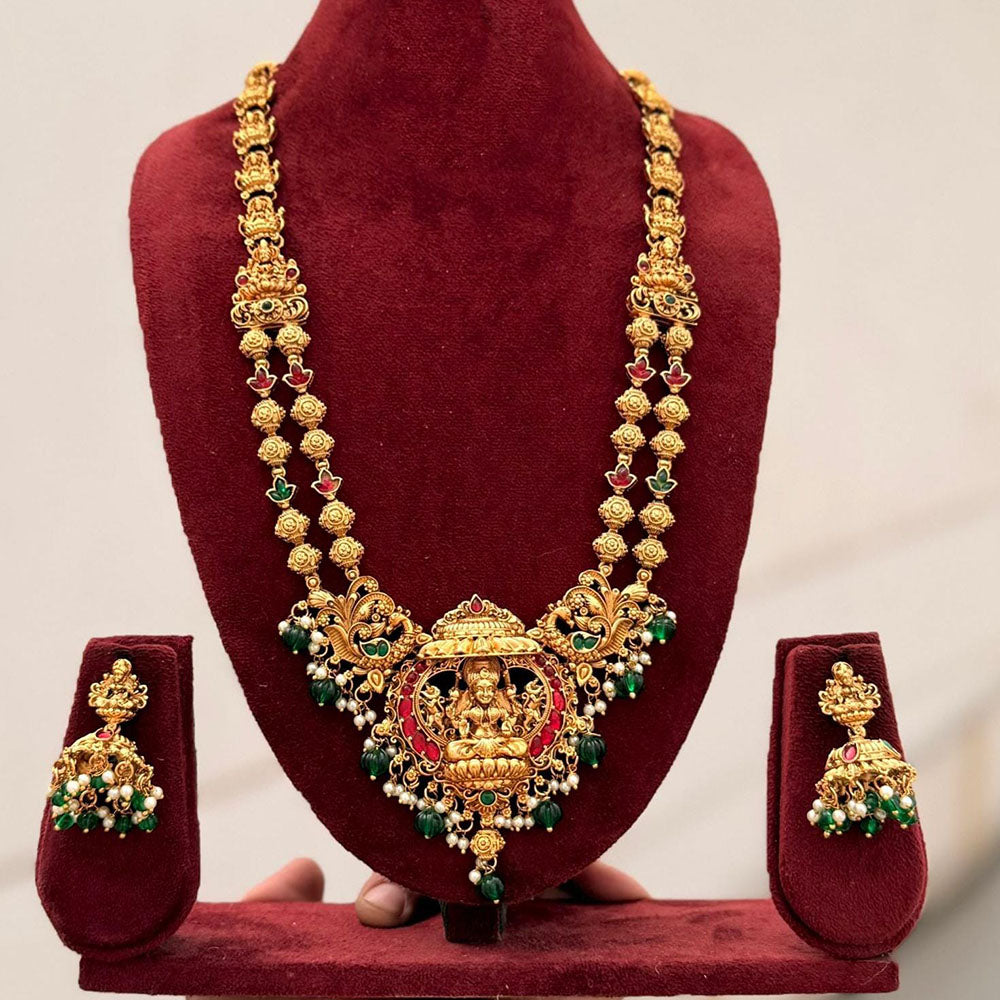 FS Collection Elegant Pota Stone And Pearl Temple Long Necklace Set