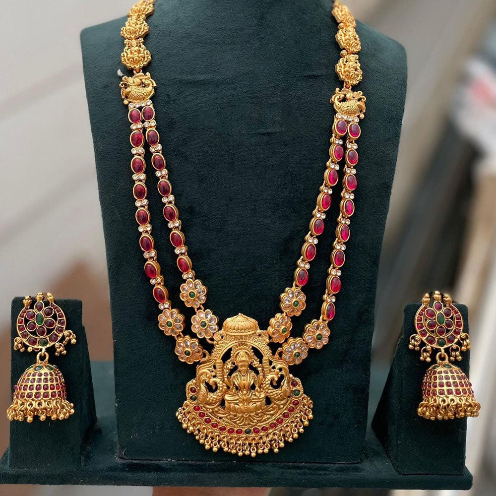 FS Collection Elegant Pota Stone And Pearl Temple Long Necklace Set