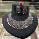 FS Collection Vintage Style Oxidised Pota Stone And Pearl Necklace Set