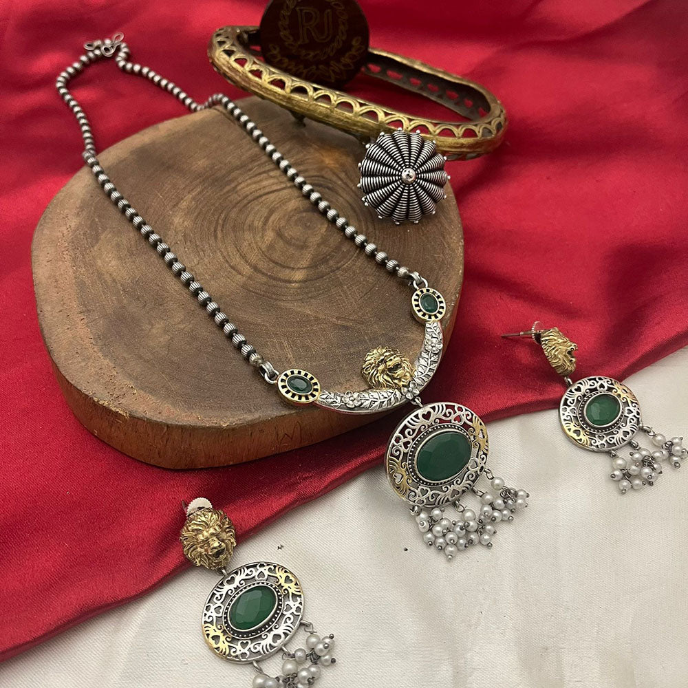 FS Collection 2 Tone Plated Pota Stone And Pearl Long Necklace Set