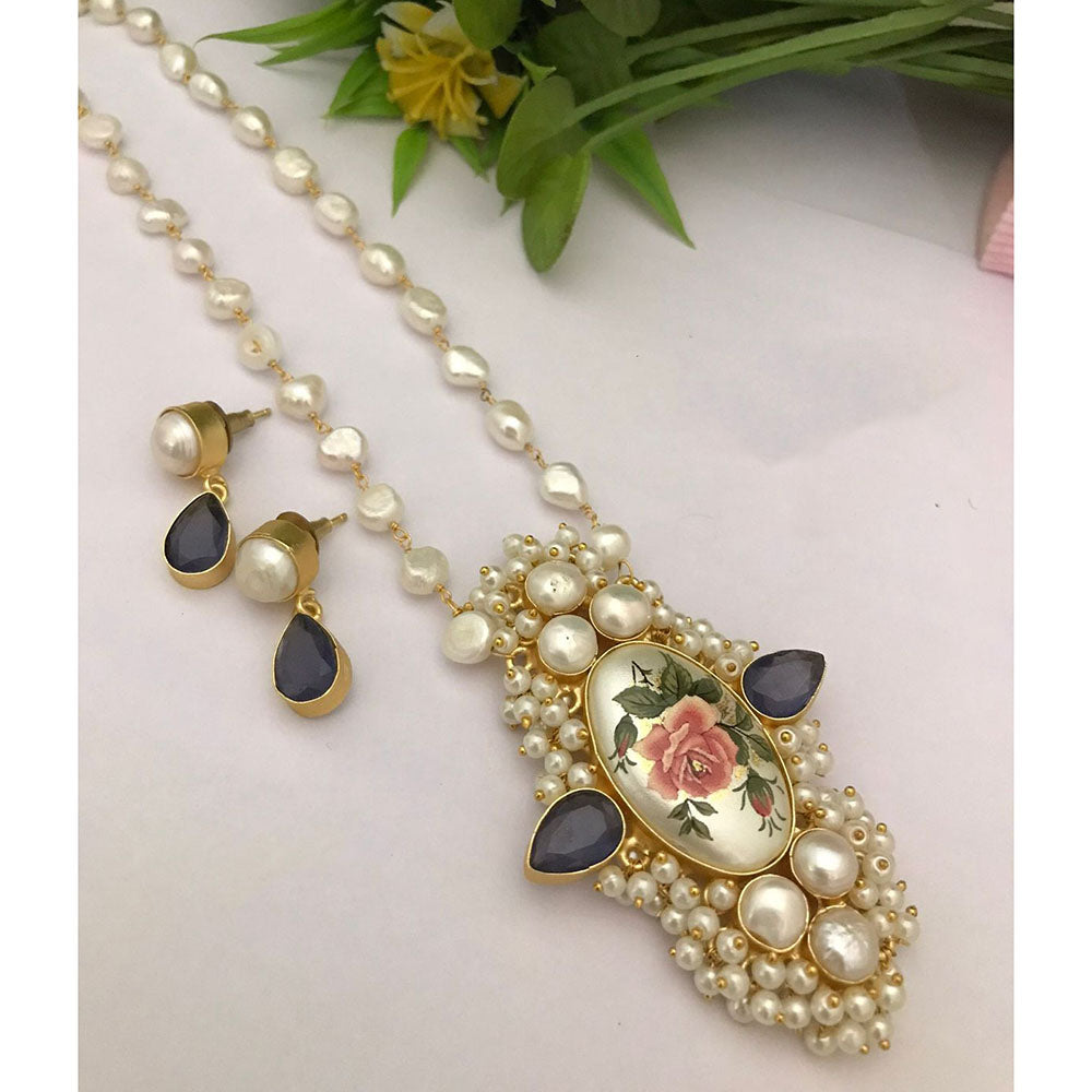 FS Collection Royal Pota Stone Pearl Designer Long Necklace Set