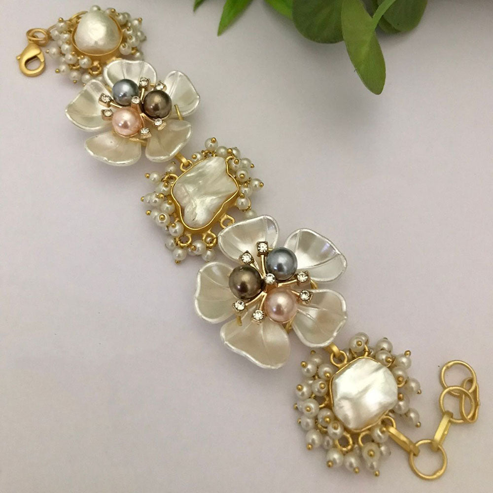 FS Collection Designer Blossom Mother of Pearl Adjustable Bracelet