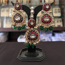 FS Collection Pota Stone And Beads Designer Dangler Earrings With Maangtikka