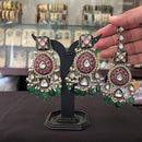 FS Collection Pota Stone And Beads Designer Dangler Earrings With Maangtikka