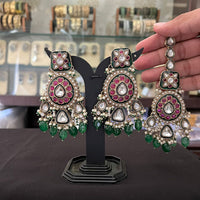 FS Collection Pota Stone And Beads Designer Dangler Earrings With Maangtikka