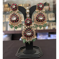 FS Collection Pota Stone And Beads Designer Dangler Earrings With Maangtikka