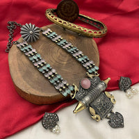 FS Collection 2 Tone Plated Pota Stone And Pearl Long Necklace Set