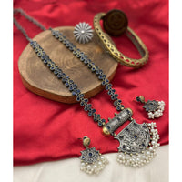 FS Collection 2 Tone Plated Pota Stone And Pearl Long Necklace Set