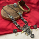 FS Collection 2 Tone Plated Pota Stone And Pearl Long Necklace Set