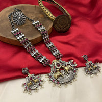 FS Collection 2 Tone Plated Pota Stone And Pearl Long Necklace Set