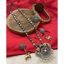 FS Collection 2 Tone Plated Pota Stone And Pearl Long Necklace Set