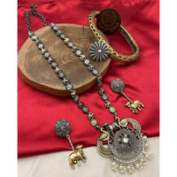 FS Collection 2 Tone Plated Pota Stone And Pearl Long Necklace Set