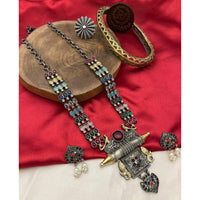 FS Collection 2 Tone Plated Pota Stone And Pearl Long Necklace Set