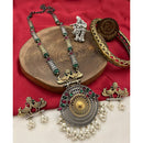 FS Collection 2 Tone Plated Pota Stone And Pearl Long Necklace Set