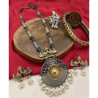 FS Collection 2 Tone Plated Pota Stone And Pearl Long Necklace Set