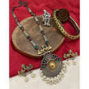 FS Collection 2 Tone Plated Pota Stone And Pearl Long Necklace Set
