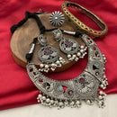 FS Collection Royal Oxidised Plated Pota Stone And Pearl Necklace Set