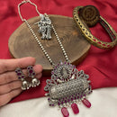 FS Collection Royal Oxidised Plated Pota Stone And Beads Long Necklace Set