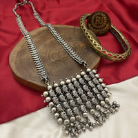 FS Collection Royal Oxidised Plated Ghungroo Long Necklace 