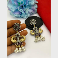 FS Collection 2 Tone Plated Pota Stone And Pearl Dangler Earrings