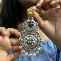 FS Collection 2 Tone Plated Pota Stone And Pearl Dangler Earrings