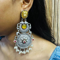 FS Collection 2 Tone Plated Pota Stone And Pearl Dangler Earrings