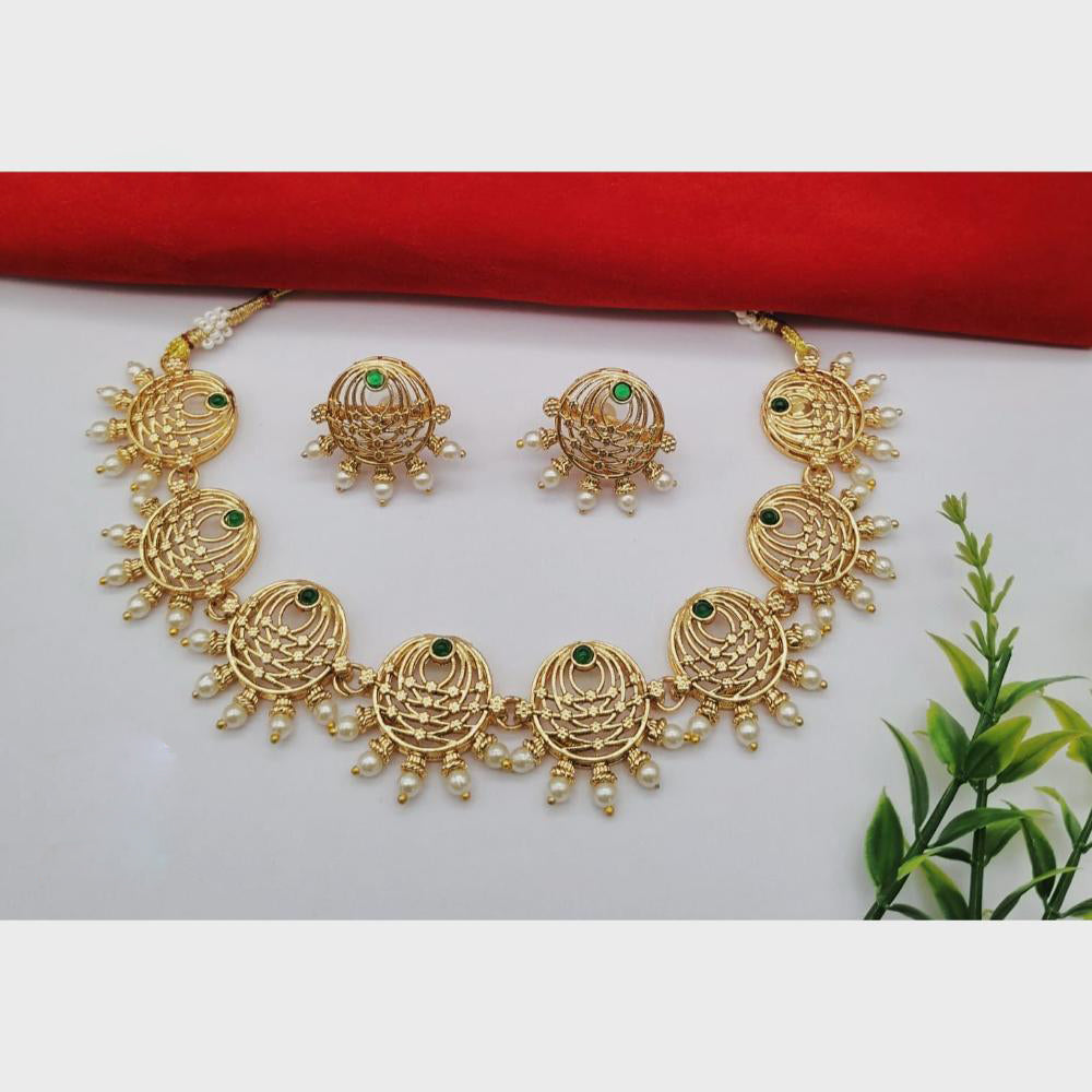 FS Collection Sparkling Pota Stone And Pearl Elegance Necklace Set